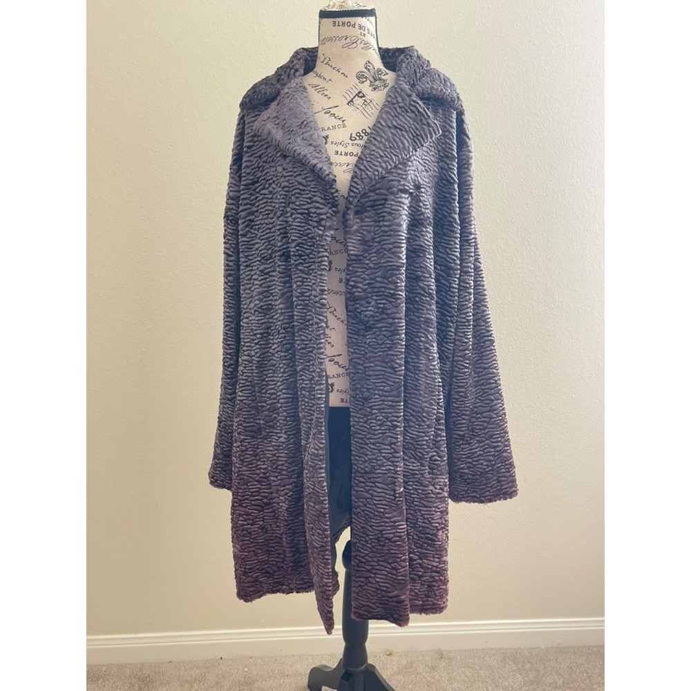 Kristen Blake Purple Faux Fur Rippled Texture Coat XL Notched Lapel Luxe
